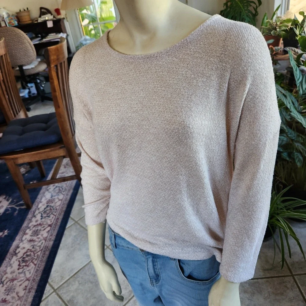 American Eagle Women's M Sweater‎ Open Knit Crochet Sheer Mesh Cream Boho Fairy